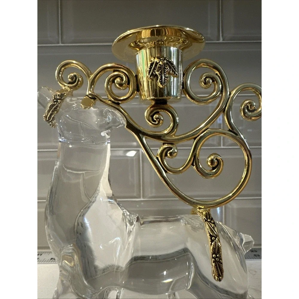 Gorham Vintage Reindeer Crystal Figure Candle holder Gold Centerpiece‎ Christmas